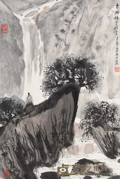 亚明 1982年作 观瀑图 立轴 68×45cm